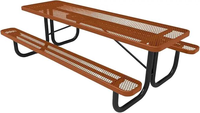 Heavy-Duty Portable Outdoor Picnic Table, Thermoplastic Coated Expanded Metal Commercial-Grade Patio Dining Furniture Made in America (8ft Rectangular, Textured Copper) by GreenHaven Gardens