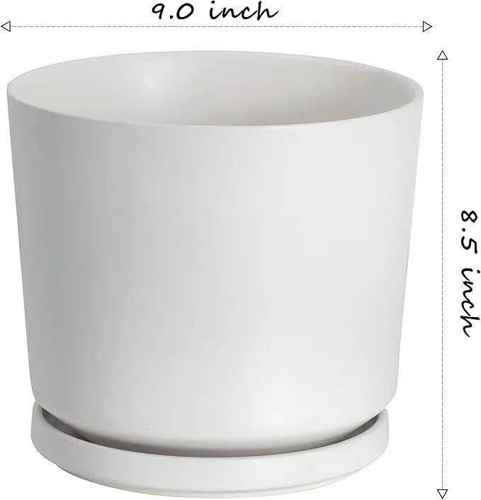 Ekirlin 9 inch Plant Pots,Ceramic Flower Planters Indoor,Modern Succulents Containers with Drain Hole Saucer,Decorate Home,Office & Outdoor (White) by GreenHaven Gardens
