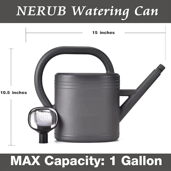 Watering Can 1 Gallon for Garden, Indoor Plants, Outdoor Plant House Flower, Large Long Spout with Sprinkler Head (Grey) by GreenHaven Gardens