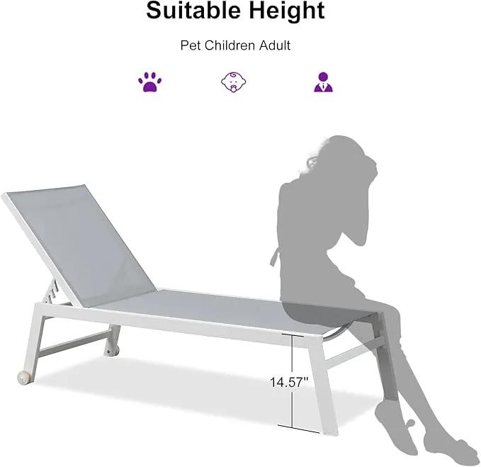 PURPLE LEAF Oversize Outdoor Chaise Lounge Set of 4 Outdoor White Aluminum Lounge Chairs with Side Table and Wheels Patio Lounge Chair for Yard Pool Deck, Bluish-Gray by GreenHaven Gardens