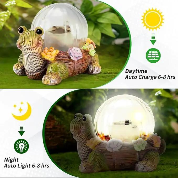 Solar Mini Turtle Garden Statue Lights for Outdoor Decor with Cracked Glass LED Figurine Lighting Resin Succulent Tortoise Decorations for Patio Lawn Yard Home Housewarming Mom Wowen Gifts by GreenHaven Gardens