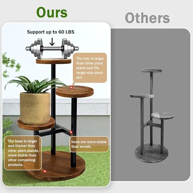AUGOSTA 3 Tier Plant Stand, Tall Metal Wood Shelf Holder for Indoor, Outdoor Display Rack Flower Pot Stand for Corner Living Room Balcony Garden Patio by GreenHaven Gardens