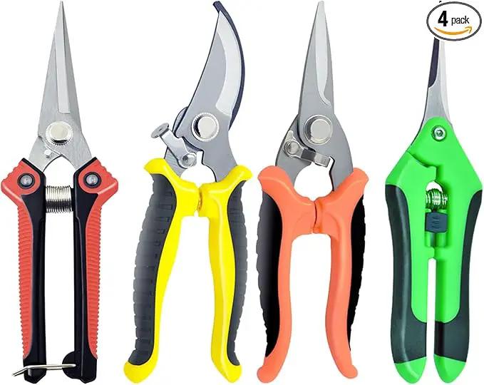 4 Pack Garden Pruning Shears Scissors Set, Stainless Steel Sharp Clippers Flower Shears Florist Scissors with Non-Slip Grip for Plant Tree Trimmers Secateurs by GreenHaven Gardens