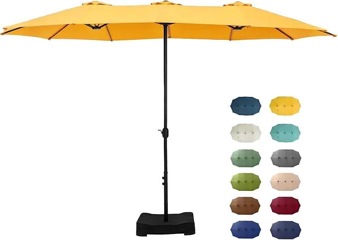 GREEN PARTY 15 ft Rectangle Patio Umbrella with Base Included, Double-Sided Table Umbrella with Crank, Large Outdoor Umbrellas for Patio Poolside Garden Backyard, Gold Yellow by GreenHaven Gardens