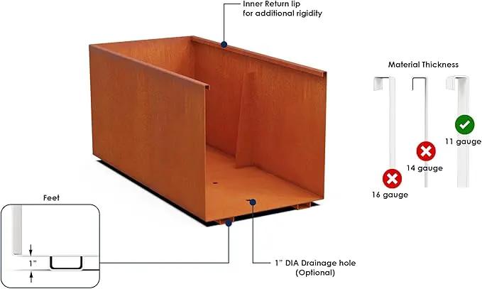 Corten Steel Planter Rectangle Outdoor Metal Garden Box Heavy Duty | Made in USA | Fully Assembled by GreenHaven Gardens