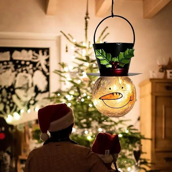 Starsoul Snowman Solar Lanterns, Christmas Outdoor Hanging Lantern Waterproof Decorative Snowman Lamps Decor for Garden, Patio, Yard, Porch, Xmas Holiday Party Decor (Large Leaves) by GreenHaven Gardens