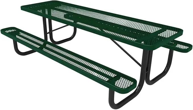 Coated Outdoor Furniture Heavy-Duty Portable Outdoor Picnic Table, Thermoplastic Coated Expanded Metal Commercial-Grade Patio Dining Furniture Made in America (8ft Rectangular, Green) by GreenHaven Gardens