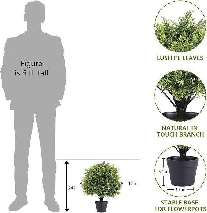 THE BLOOM TIMES 2ft Artificial Topiary Ball Trees Outdoor Set of 2, 24" Tall Faux Cedar Plants Outside UV Resistant Greenery Fake Evergreen Potted Bushes and Shrubs for Front Porch Patio Planter Decor by GreenHaven Gardens