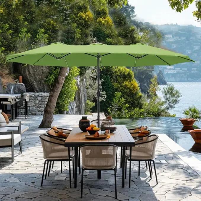 GREEN PARTY 15 ft Rectangle Patio Umbrella with Base Included, Double-Sided Table Umbrella with Crank, Large Outdoor Umbrellas for Patio Poolside Garden Backyard, Lime Green by GreenHaven Gardens