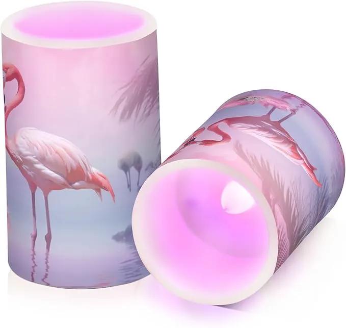 Flamingo Flameless Candles with Remote Control and Timer, Adjustable Brightness Long Lasting Battery Operated LED Pillar Candles for Indoor Outdoor Party Home Decor, 2 Pack by GreenHaven Gardens
