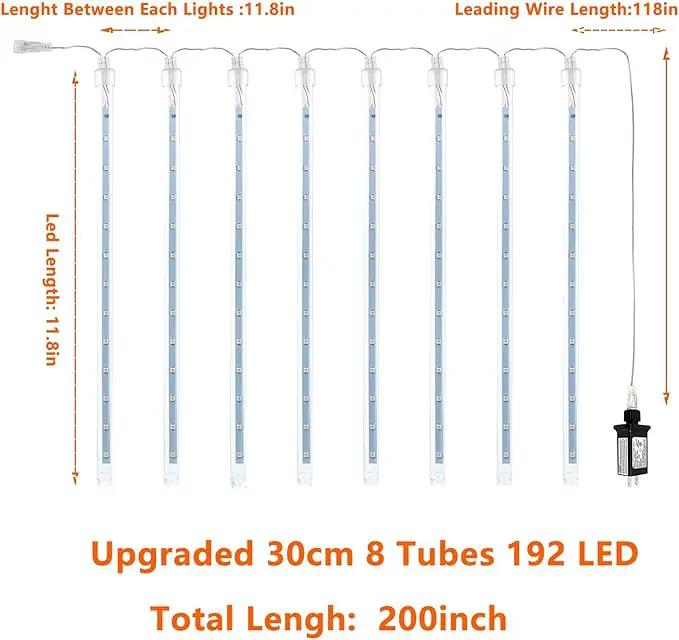 2-Pack Christmas Decorations Lights Outdoor, Total 384LED Meteor Shower Lights Rain Drop Light 30cm 16 Tubes Indoor Outdoor Snow Cascading String Light for Xmas Tree Roof Party Garden (Cool White) by GreenHaven Gardens