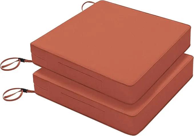 Favoyard Patio Chair Cushions 24 x 24 x 4 Inch Waterproof Outdoor Seat Cushions for Patio Furniture 3-Year Color Fastness Garden Sofa Couch Chair Pads with Handle & Adjustable Straps Set of 2, Spice by GreenHaven Gardens