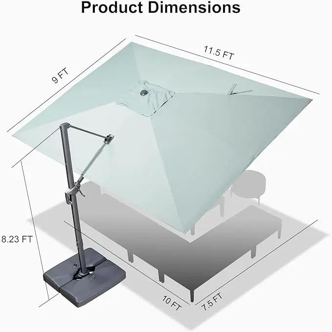 PURPLE LEAF 9' X 11.5' Rectangle Patio Umbrella Outdoor Large Aluminum Cantilever Umbrella with 3-Year Fade Resistance Recycled Fabric and 360-degree Rotation for Deck Pool Garden, Mint Green by GreenHaven Gardens