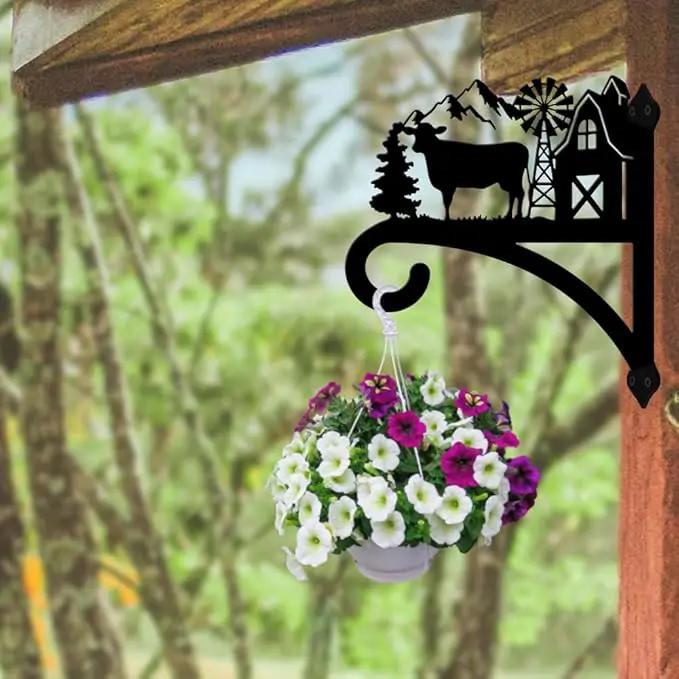 peacoblue Iron Plant Hangers Hooks for Outdoor Indoor Hanging Plants Flower Fern Pots Lantern Bird Feeder,11.8"x13.6" Weather Resistant Metal Wall Holder for Porch Garden Farmhouse(Farm Cow) by GreenHaven Gardens