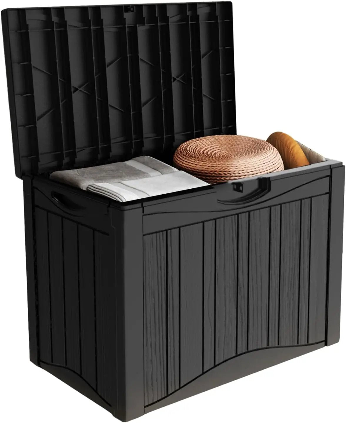 50 Gallon Heavy Duty Outdoor Deck Box with Lockable Lid, All Weather Waterproof Storage for Patio Cushions, Pool Toys, Garden Tools - Rust-Proof Resin Design (Black) by GreenHaven Gardens