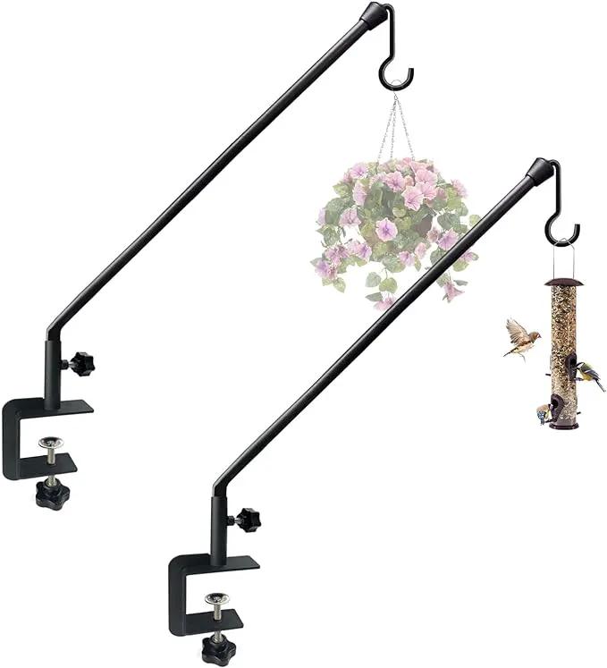 38 Inch Extended Reach Deck Hook Hanger for Railing, Heavy Duty Outdoor Plant Hook Holder for Hanging Bird Feeder Flower Basket Planter or Lanterns, 2 Packs by GreenHaven Gardens