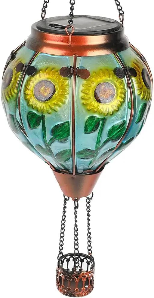 Hot Air Balloon Solar Lantern with Flickering Flame, Glass Hanging Garden Lights Outdoor Waterproof for Tree Yard Patio Mother's Day Gift, 18" H Sunflower by GreenHaven Gardens