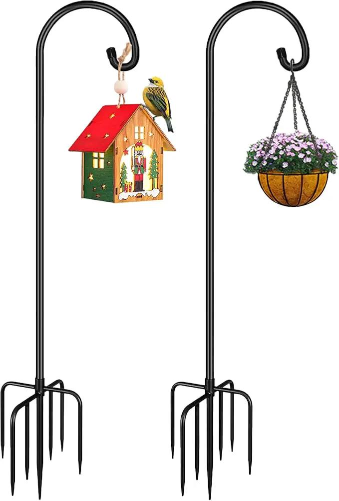 Shepherd Hook 60 Inch Tall Heavy-Duty Metal Garden Hanging Pole Stake for Bird Feeder Pole Plant Baskets, Black (2 Pack) by GreenHaven Gardens