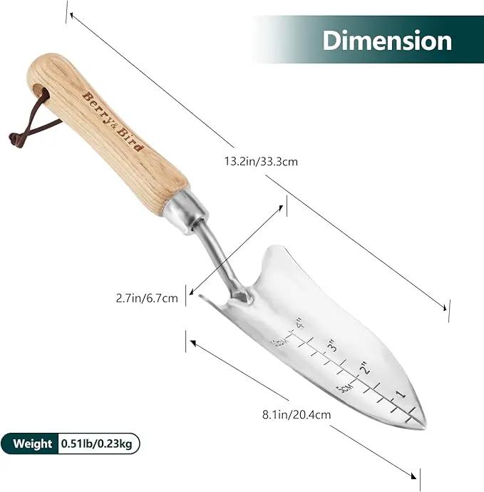 Berry&Bird Transplant Trowel with Measurements, Garden Stainless Steel Potting Hand Trowel with Wooden Handle, Small Garden Hand Shovel Transplanter Tool for Planting Digging Transplanting Gardening by GreenHaven Gardens