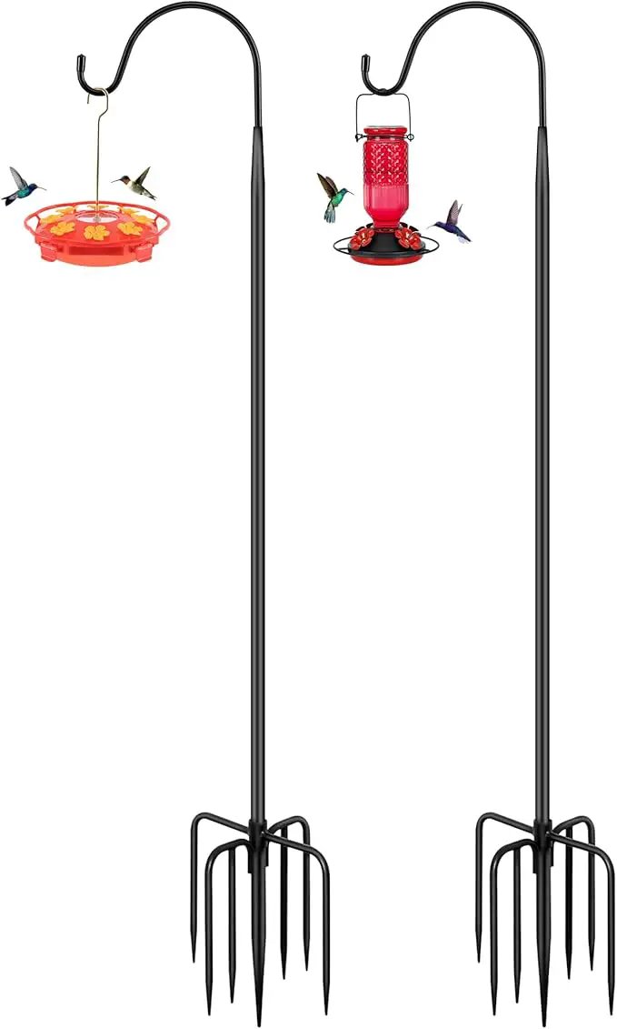 FEED GARDEN Shepards Hooks for Outdoor Bird Feeder Pole 92 Inch Adjustable Tall Heavy Duty Shepherds Hooks for Hanging Plant Baskets, Solar Lights, Wedding Decor, Lanterns, Black (2 Pack) by GreenHaven Gardens