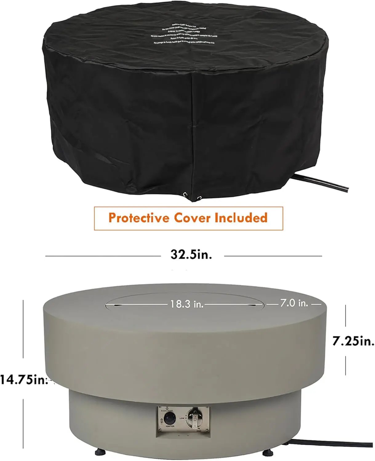 32.5-inch Outdoor Gas Fire Pit with 20lb Propane Tank Cover Table, 50,000BTU Propane Gas Fire Pits for Outside Patio w/Round Burner Lid, Glass Rocks, Pre-Attached 10ft External Gas Hose by GreenHaven Gardens