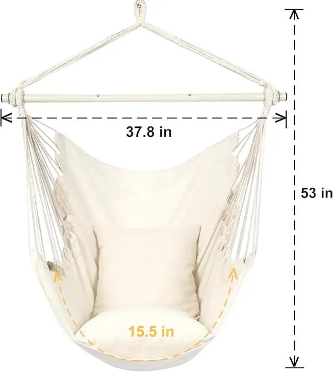 Y- STOP Hammock Chair Hanging Rope Swing Chair, Max 500 Lbs, 2 Seat Cushions Included, Removable Steel Spreader Bar with Anti-Slip Rings for Indoor or Outdoor(Beige) by GreenHaven Gardens