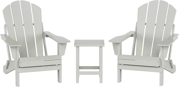 WO Home Furniture Adirondack Chairs Table Set of 3 PCS Outdoor Folding Chairs Side End Table Weather/UV Resistant for Lawn, Garden, Bon Fire, Balcony (Sand) by GreenHaven Gardens