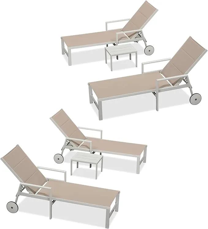 PURPLE LEAF Outdoor Chaise Lounge Adjustable Sunbathing Recliner with Armrest Khaki 2 Sets by GreenHaven Gardens