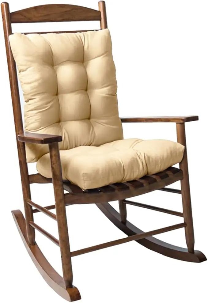 Indoor Outdoor Rocking Chair Cushions Pack of 1, Patio High Back Chair Seat Cushions with Ties for Garden Patio Furniture, Khaki by GreenHaven Gardens