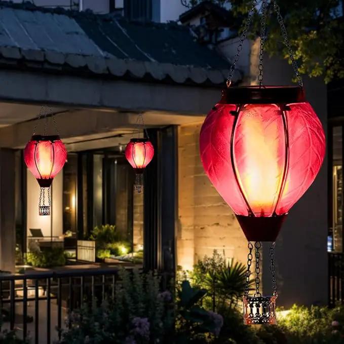 Starsoul Purple Hot Air Balloon Solar Lantern with Flickering Flame Light Glass Solar Powered Hot Air Balloon Lamp Waterproof Hanging Hot Air Balloon Led Lights by GreenHaven Gardens