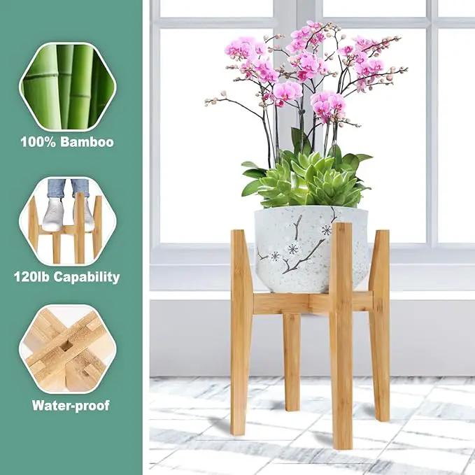 Plant Stand Indoor, Bamboo Plant Shelf, Adjustable Corner Plants Flower Holders Single Floor Plant Stand, Fits 8 to 12 Inches Pots,(Pot & Plant Not Included)(Nature) by GreenHaven Gardens