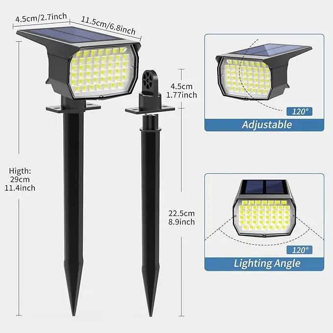 Solar Spot Lights Outdoor Waterproof IP65, 2 Pack Landscape Spotlights with 46 LEDs, 3 Modes Auto On/Off Solar Powered Flood Lights for Outside Pathway, Yard, Garden, Walkway (Cool White) by GreenHaven Gardens