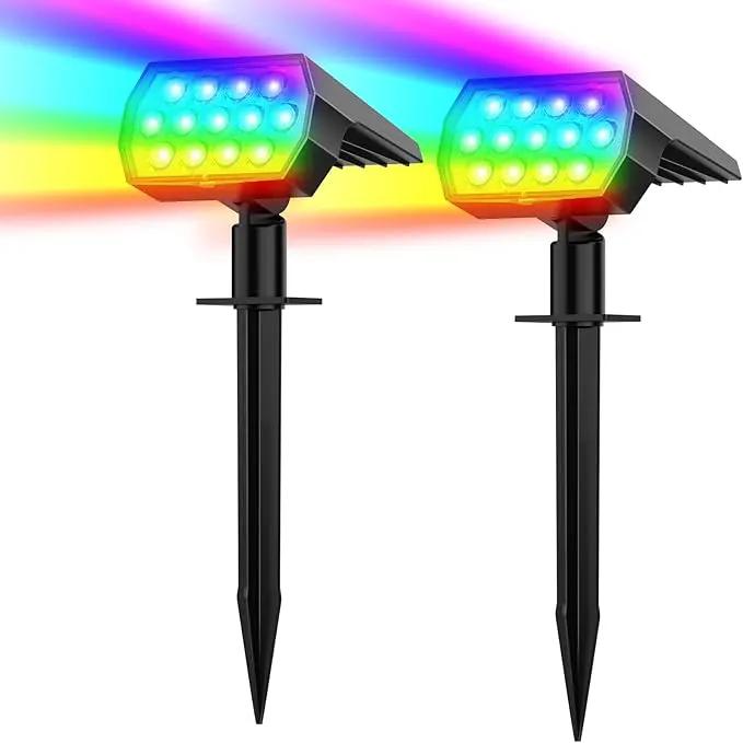 Solar Spot Lights Outdoor Color Changing,[7 Modes/2 Pack] Christmas IP65 Waterproof Landscape Spotlights, Dusk to Dawn Solar Powered Security Light for Patio Gate Walkway Pool Garden Yard Driveway by GreenHaven Gardens