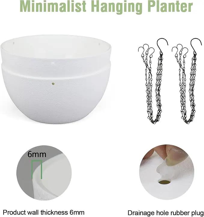 10 inch Hanging Planters for Indoor Outdoor Plants, 2 Pack Hanging Flower Pots with Drainage Holes and Chain for Garden Balcony Porch, Round Plastic Hanging Baskets for House Plants, White by GreenHaven Gardens