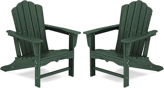 KINGYES HDPE Adirondack Chair Set of 2, Classic All-Weather Adirondack Chair, Green by GreenHaven Gardens