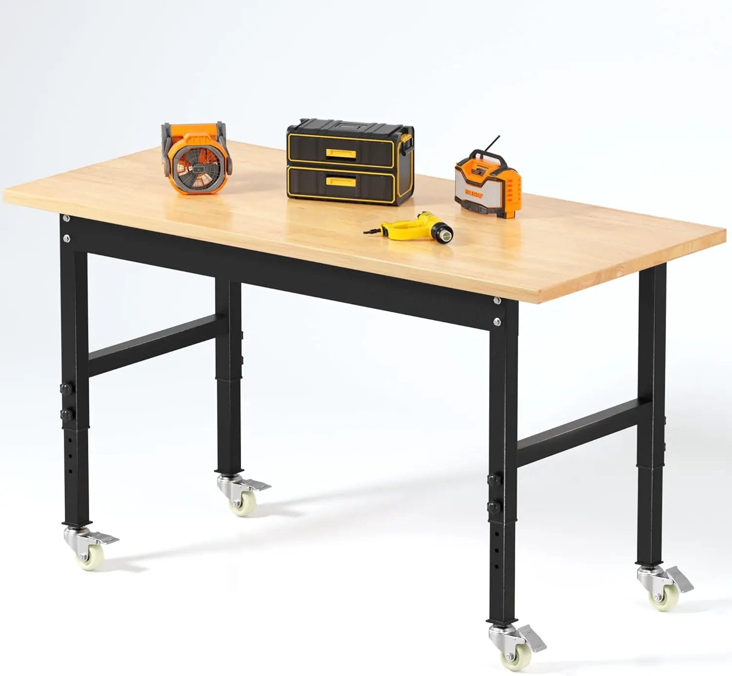 48’’ Work Bench Adjustable Workbench Heavy Duty Work Table with Wheels, 2000 Lbs Capacity Hardwood Work Benches for Garage, Workshop, Office, Home by GreenHaven Gardens