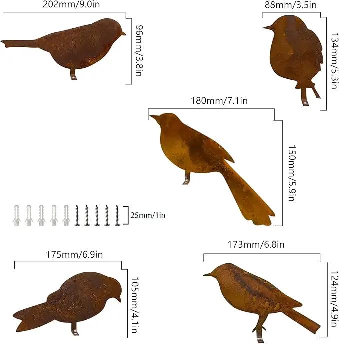 5PCS Metal Bird Silhouette with Rusty, Rusty Birds Decoration, Metal Birds Statues, Lifelike Patina Metal Birds Garden Ornaments Silhouette by GreenHaven Gardens