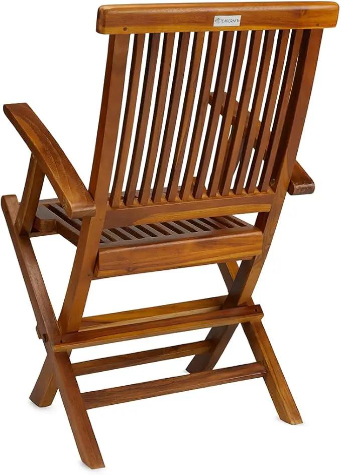 TeakCraft Teak Folding Arm Chair - 2 Piece Foldable Chairs Set - Fully Assembled - Solid Wooden Outdoor, Indoor- Wood Dining Room, Kitchen, Patio, Bistro Chairs, The Mille by GreenHaven Gardens