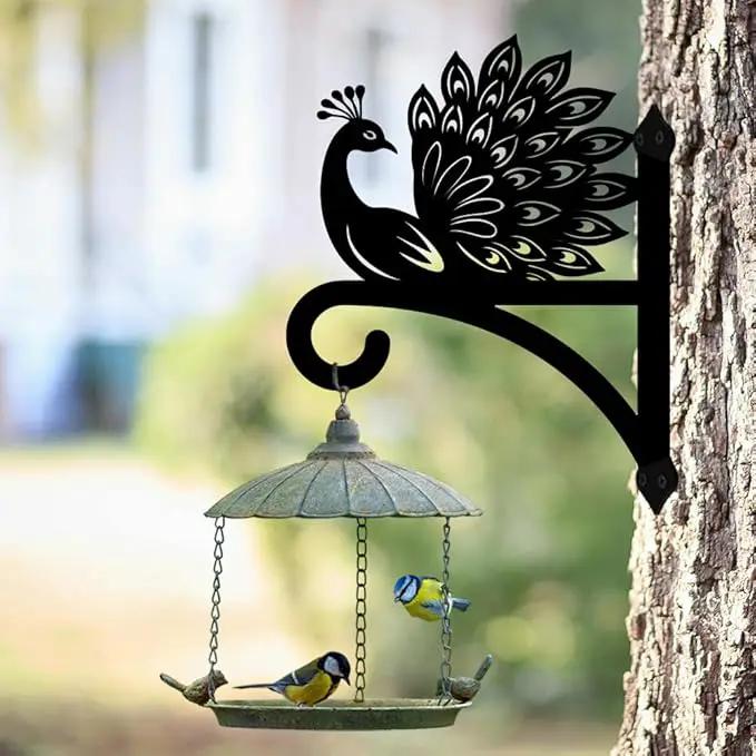peacoblue Iron Plant Hangers Hooks for Outdoor Indoor Hanging Plants Flower Fern Pots Lantern Bird Feeder Wind Chime,12"x15.5" Weather Resistant Metal Wall Holder for Porch Garden Farmhouse(Peacock) by GreenHaven Gardens