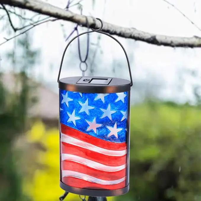 Hanging Solar Lantern Outdoor Decorative Waterproof LED Solar American Flag Lights Tabletop Lamp for Outdoor Patio Garden by GreenHaven Gardens