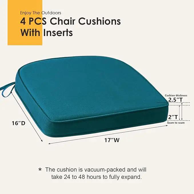 Outdoor Sunbrella Round Corner Seat Cushion, 17"x16"x2", Set of 4, Non Slip Seat Cushion Pads with Removable Cover for Patio Furniture, Garden Yard Lawn, Spectrum Peacock by GreenHaven Gardens