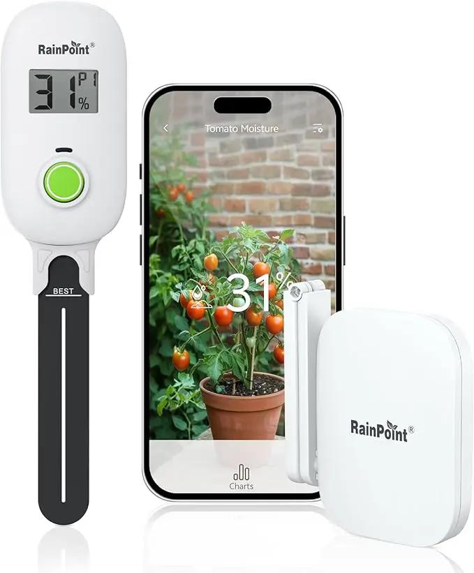RAINPOINT Smart Digital Wireless Plant Moisture Meter Houseplants Indoor WiFi Hub Kit with Low/High Moisture Alert,Real-time Monitor Hygrometer Sensor Outdoor Gardening Push Notification&Email by GreenHaven Gardens