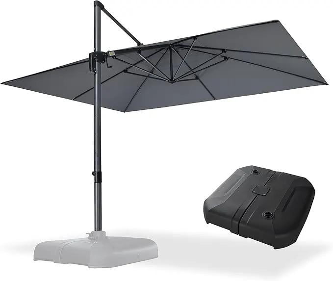PURPLE LEAF 10' X 13' Patio Umbrella with Base Outdoor Cantilever Rectangle Offset Umbrella with 360-degree Rotation for Garden Deck Pool Patio Light Grey by GreenHaven Gardens