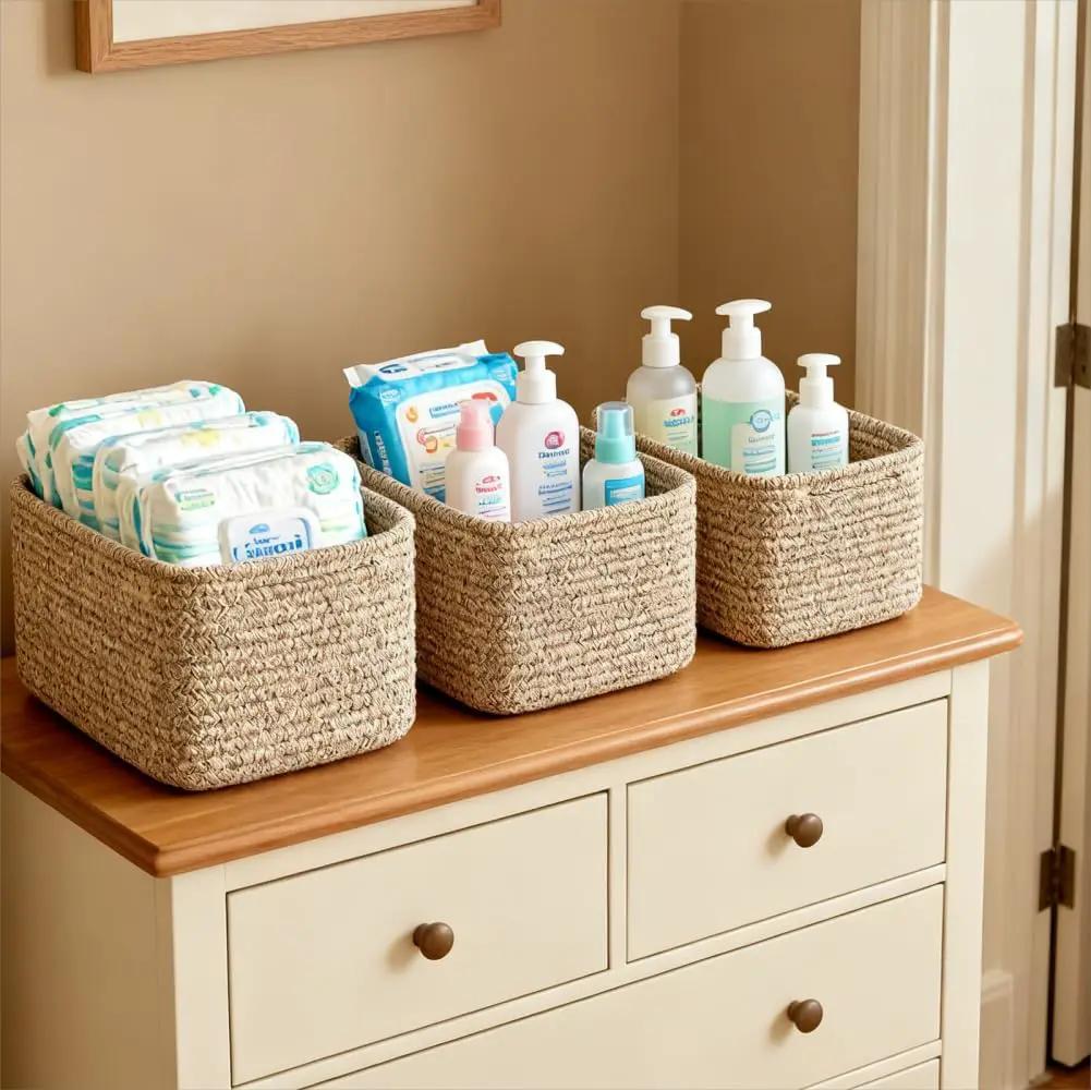 Small Cotton Rope Basket – Storage Bin for Organizing (10.6" x 6.7" x 6.7"), Bathroom Storage Basket for Shelf, Counter & Closet（Beige） by GreenHaven Gardens