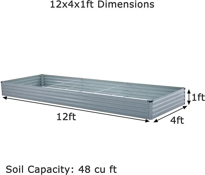 12x4x1ft(2 Pack) Galvanized Raised Garden Bed,Outdoor Planter Box Metal Patio Kit Planting Bed for Vegetables Flowers Herb,Grey by GreenHaven Gardens