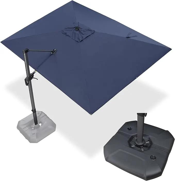 PURPLE LEAF 9' X 11.5' Cantilever Outdoor Rectangle Umbrella Patio Umbrella with Base Offset Umbrella with 360-degree Rotation for Garden Pool Deck Patio Navy Blue by GreenHaven Gardens