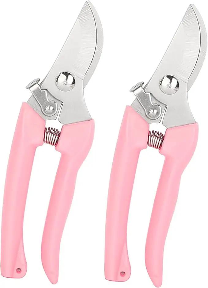 Garden Flower Shears Pruning Shears 6.9 inches Scissors Heavy Duty Plant Scissors for Cutting Flowers, Trimming Plants, Bonsai, Fruits Picking (Pink Handle 2pcs) by GreenHaven Gardens