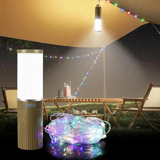 Camping Lantern with 49.2FT String, 2 in 1 Outdoor RGB String Lights with 4 Modes & 5 Modes Rechargeable Camping Lamp IPX4 Waterproof Portable LED Tent Light for Outdoor Yard Garden Decoration by GreenHaven Gardens