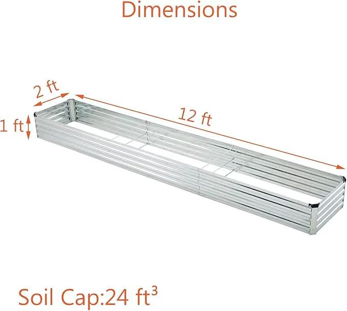 12x2x1ft(2 Pack) Galvanized Raised Garden Bed,Outdoor Planter Box Metal Patio Kit Planting Bed for Vegetables Flowers and Succulents,Silver by GreenHaven Gardens