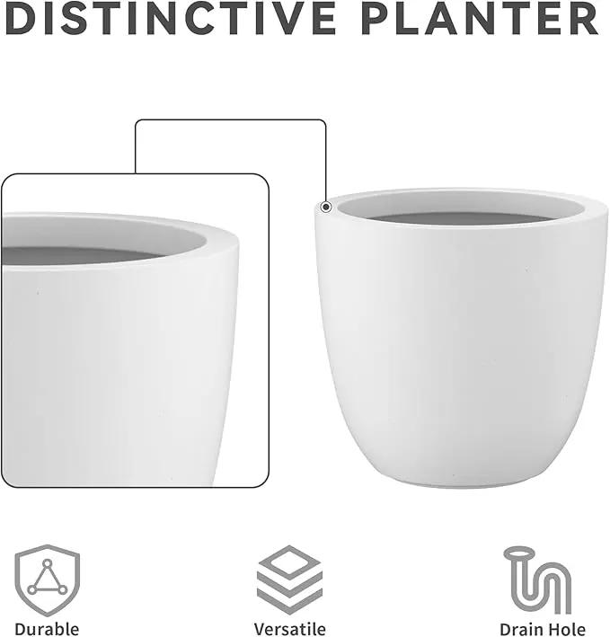 Kante 18",14",10" Dia Concrete Round Planters (Set of 3), Outdoor Indoor Large Planter Pots with Drainage Hole for Home Patio Garden, Pure White by GreenHaven Gardens